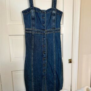 Madewell Dark Blue Denim Button-Front Midi Dress